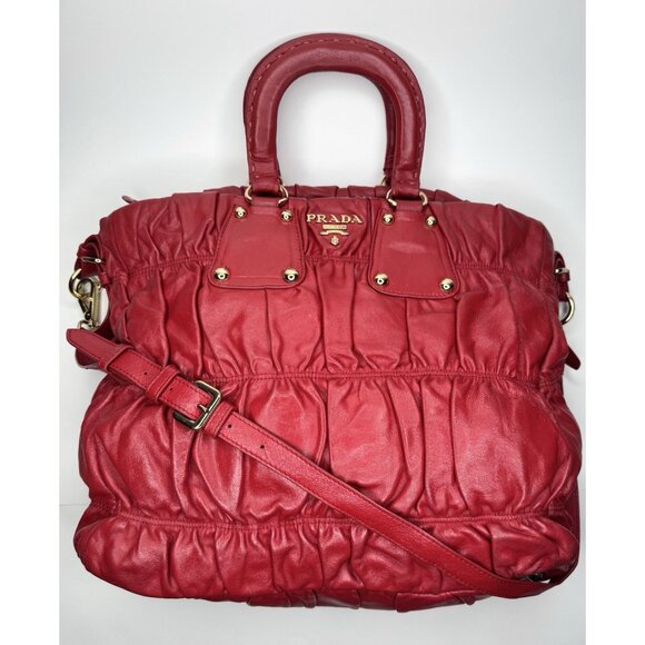 Prada Napa Gauffre Tessuto Red Leather Two Way Bag - Picture 1 of 16
